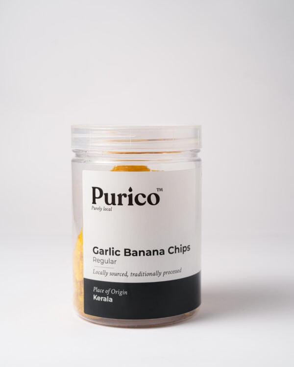 purico garlic banana chips front purico garlic banana chips front
